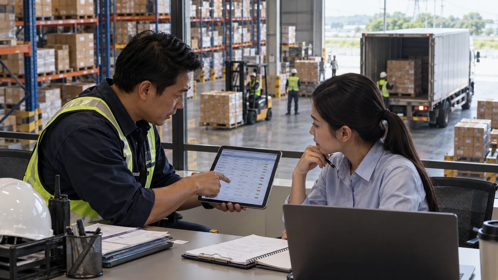 ERP ค้าส่ง — ภาพประกอบงานธุรกิจและทีมที่วางแผนระบบ ERP