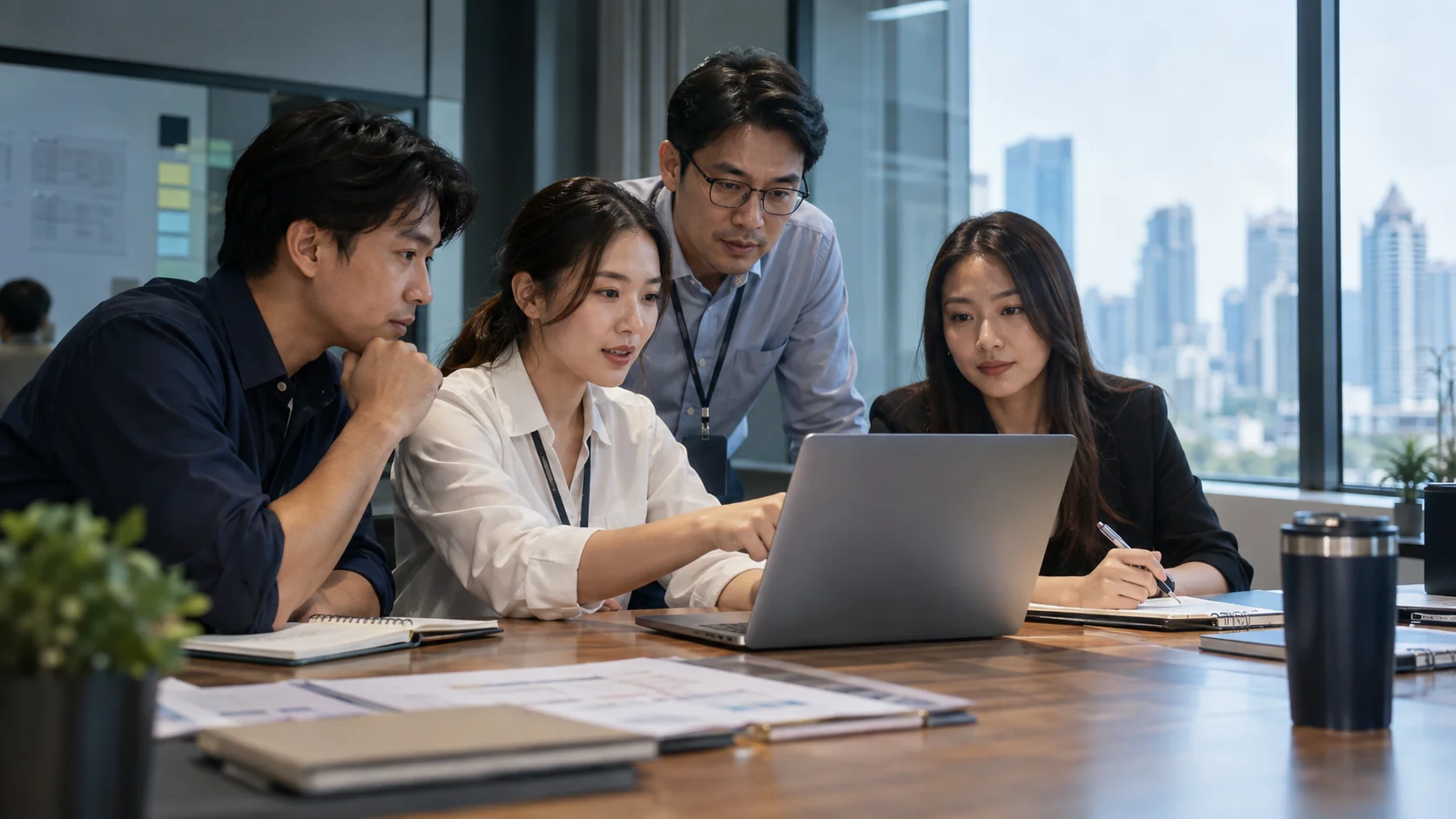 ตรวจรับงานพัฒนาระบบ — ทีมงานตรวจผลการทดสอบระบบและเอกสารตรวจรับงาน
