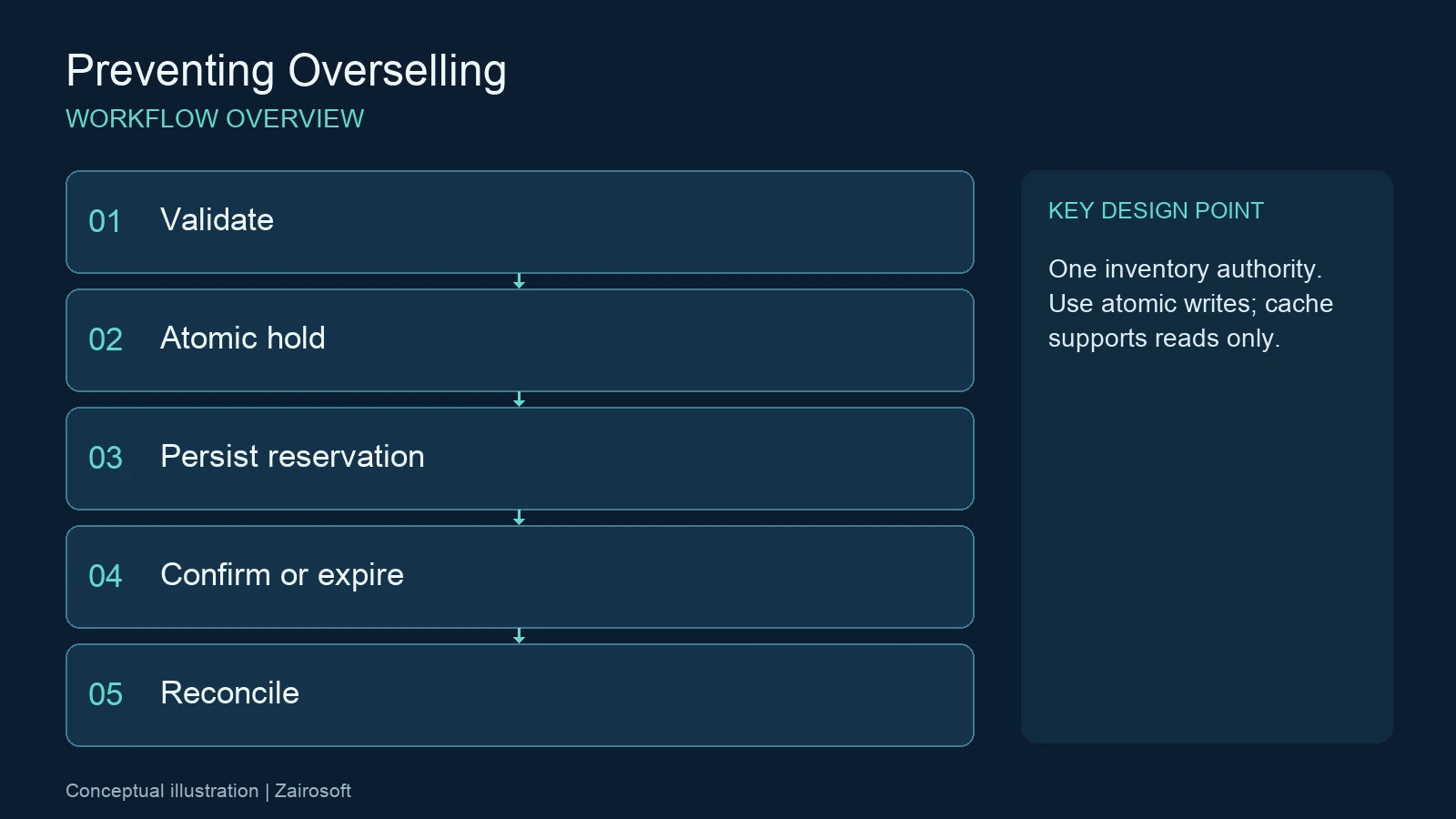 ป้องกัน Overselling — ลำดับขั้นตอนการทำงานและจุดตรวจสอบ