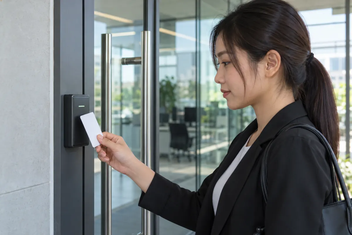 ระบบ Access Control แบบ Keycard พนักงานไทยแตะบัตรที่ประตูสำนักงาน