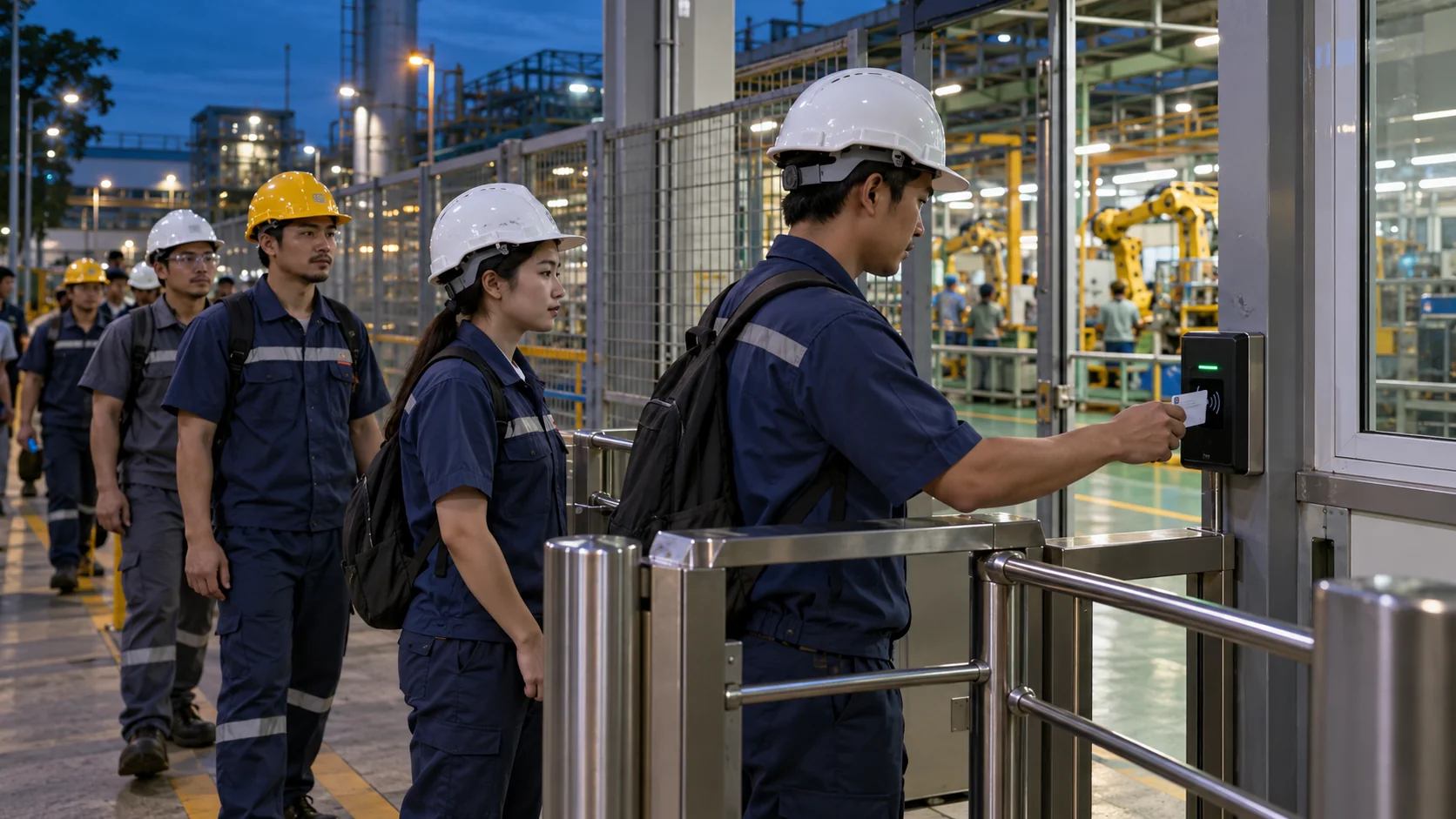 Access Control ลงเวลาพนักงาน พนักงานไทยแตะบัตรเข้ากะโรงงาน