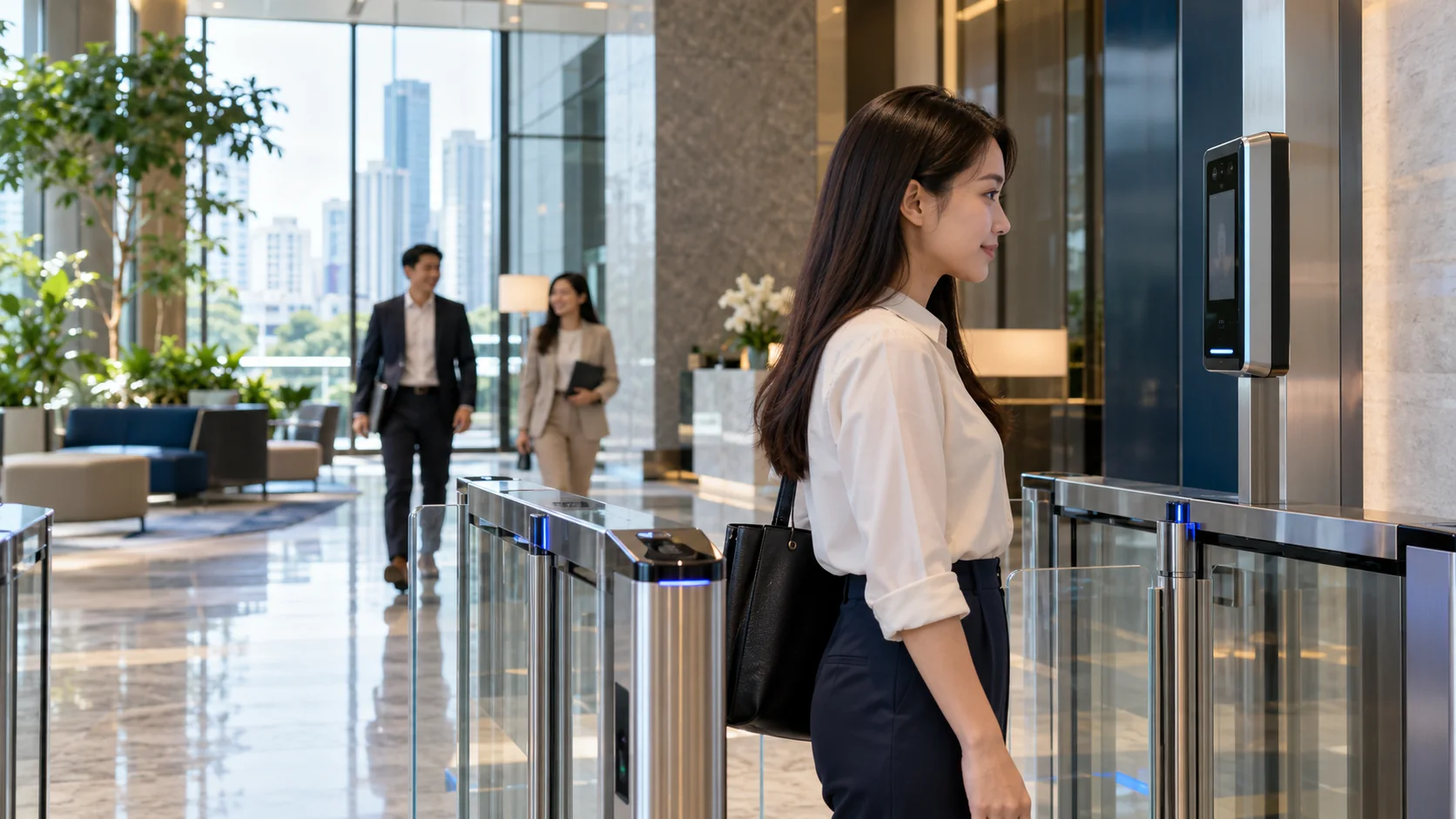 Access Control สแกนใบหน้า ที่ประตูทางเข้าสำนักงานพร้อมพนักงานไทย