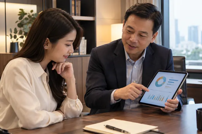 KPI โบนัสพนักงาน ภาพทีมงานและผู้จัดการทบทวนผลการทำงานในองค์กร