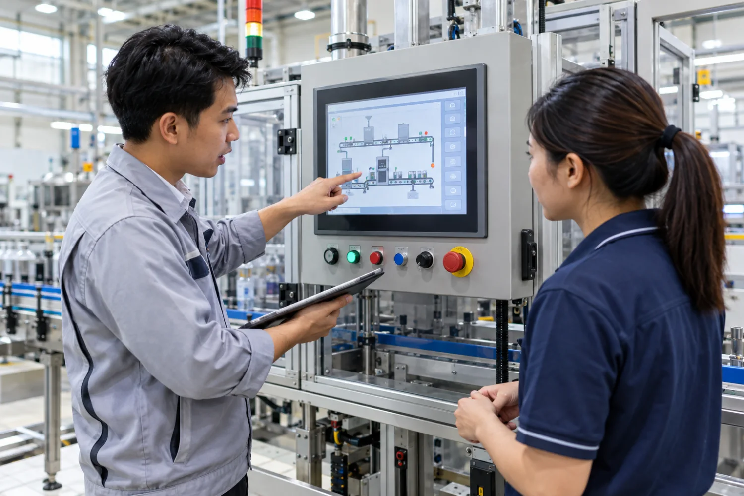 Operator ชาวไทยใช้ HMI ตรวจสถานะและสั่งงานเครื่องจักรตามสิทธิ์