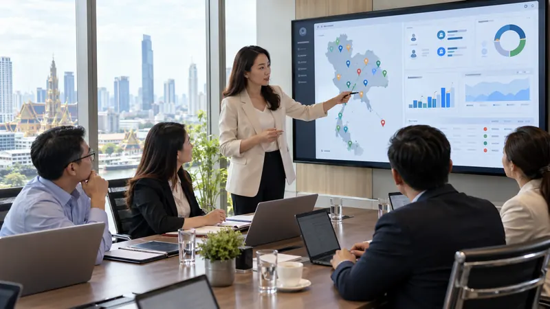 ระบบ HR หลายสาขา ภาพพนักงานและทีม HR ใช้ระบบในองค์กร