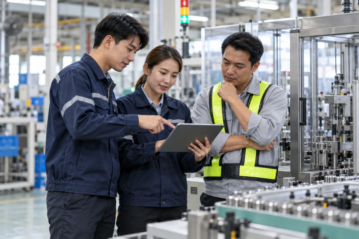 ทีมโรงงานชาวไทยทบทวนข้อมูล OEE เพื่อหาโอกาสลด downtime และของเสีย