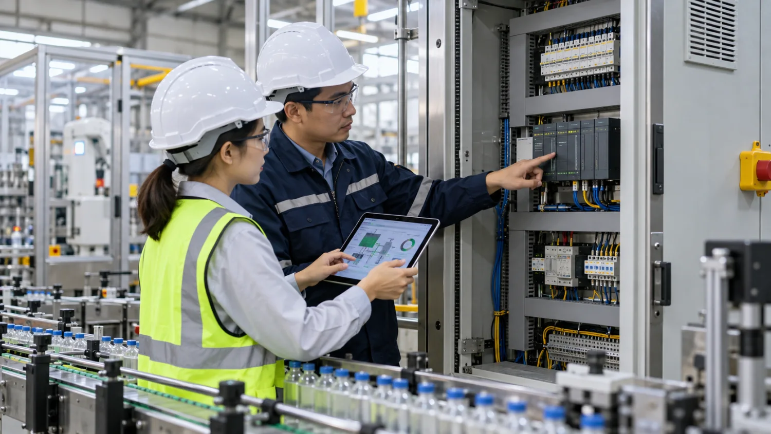 PLC ควบคุมเครื่องจักรและสายพานในระบบ Automation โรงงาน