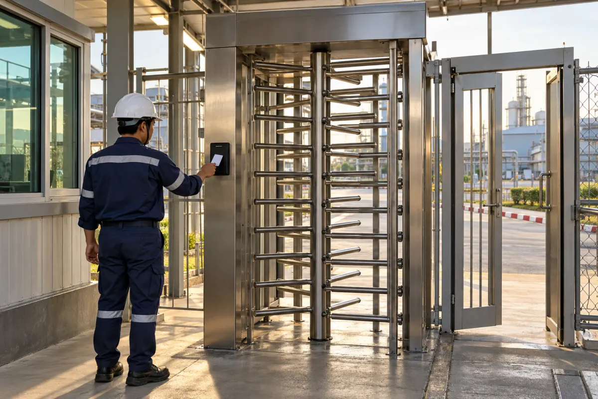 Turnstile แบบ Full-height ที่ทางเข้าโรงงาน