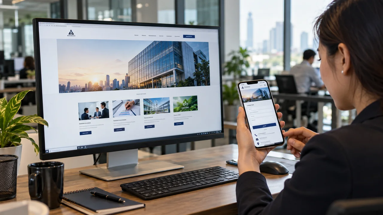 WordPress เว็บไซต์บริษัท — ทีมตรวจหน้าบริการและฟอร์มบนคอมพิวเตอร์กับมือถือ