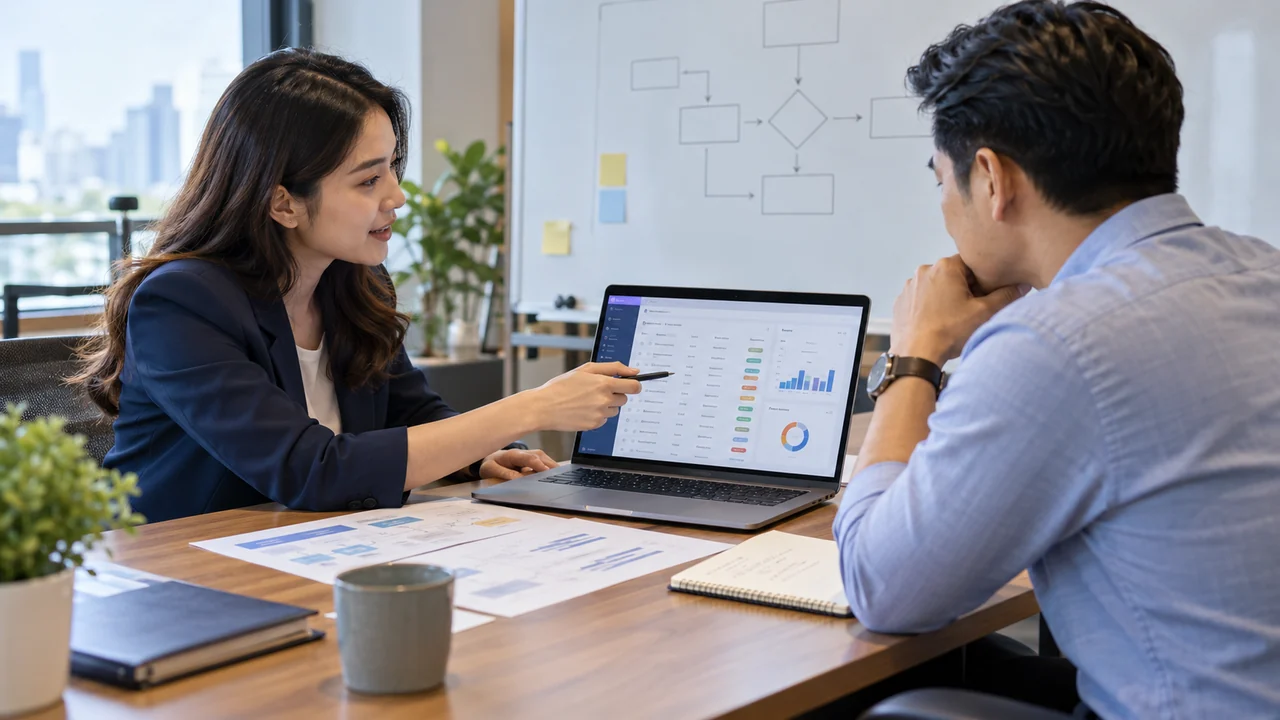 บริษัทพัฒนาระบบร่วมวาง Workflow กับผู้จัดการธุรกิจและตรวจระบบติดตามงานบนแล็ปท็อป